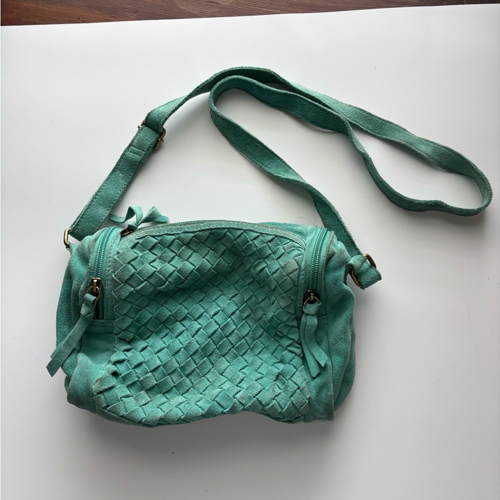 Woven Teal Shoulder Bag